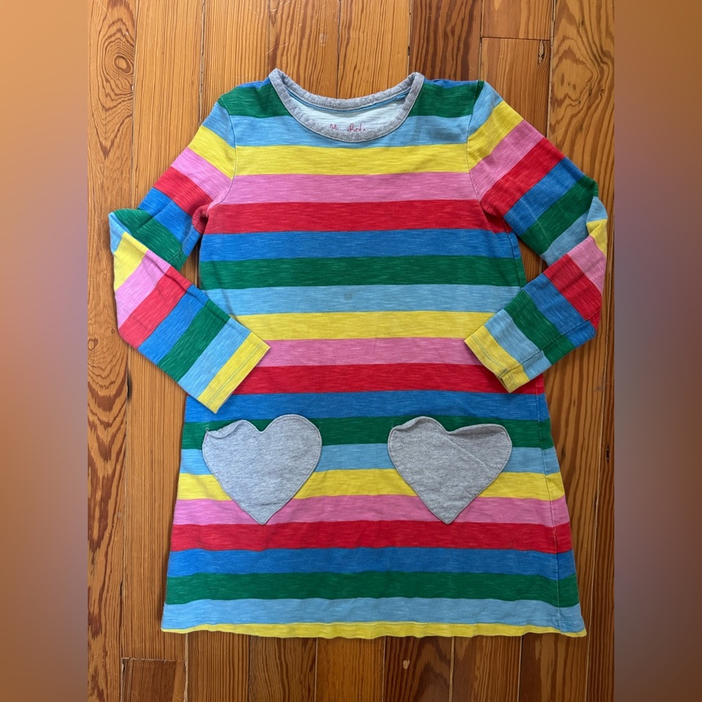 Mini Boden Multicolor Striped Dress with Heart Pockets